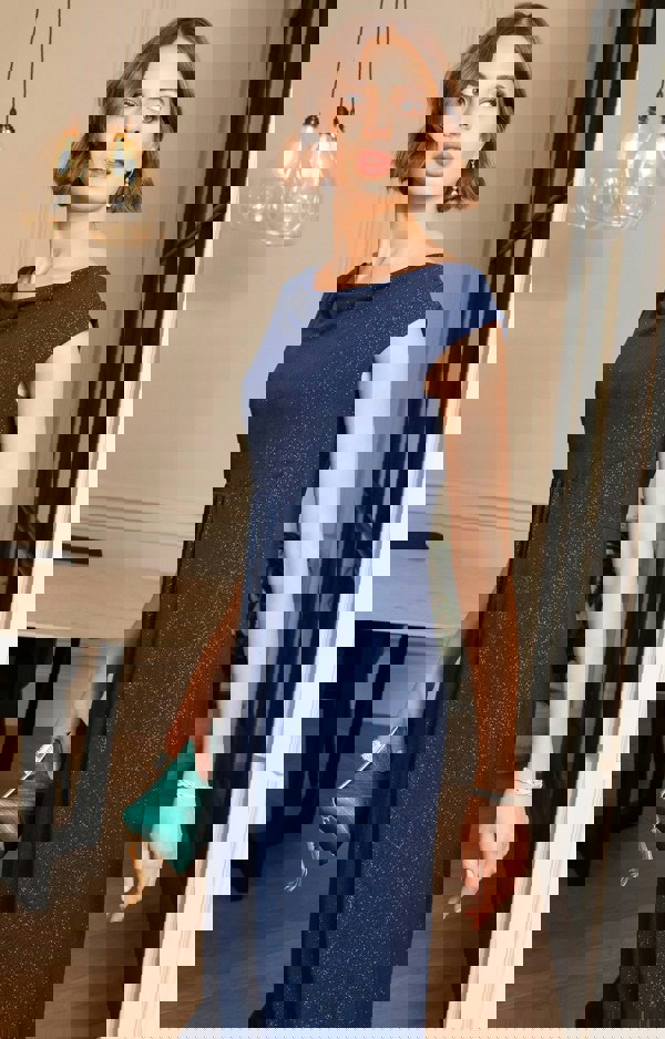 Alie Street London Cruise Cowl Neck Maxi Dress (Glitter Blue)