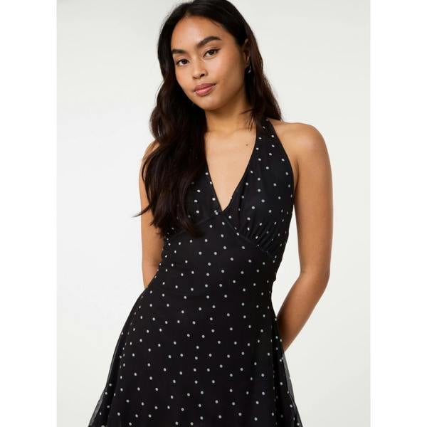 Pink Vanilla Halter Mini Dress In Polka Dot