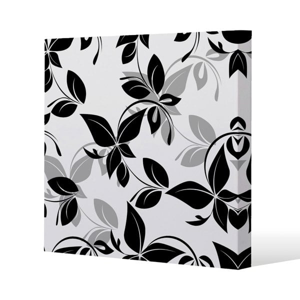 Benjamin Tate Design Black & White Floral Slim Style Canvas Print  20x20cm , 15mm Slim Real wood.