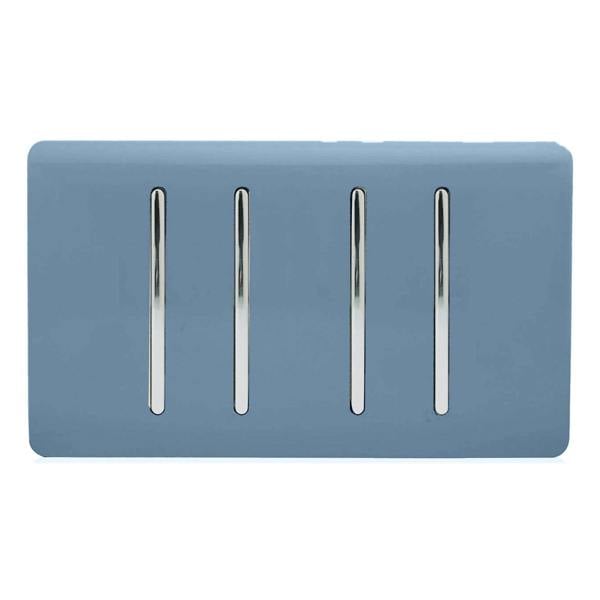 Trendi Switch 4 Gang Light Switch (3x 1 or 2 Way & 1 x Intermediate)in Sky Blue
