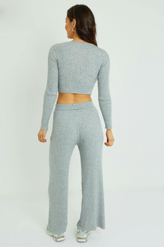 Ribbed Knit Crop Top & Wide Leg Trouser Co-Ord Set