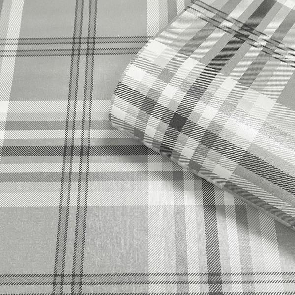 Catherine Lansfield Kelso Check Light Grey Wallpaper image 3