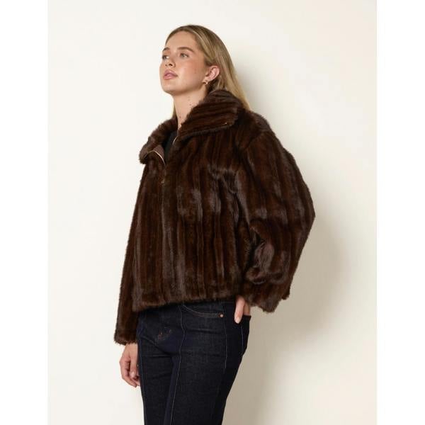 Blue Vanilla Textured Faux Fur Coat
