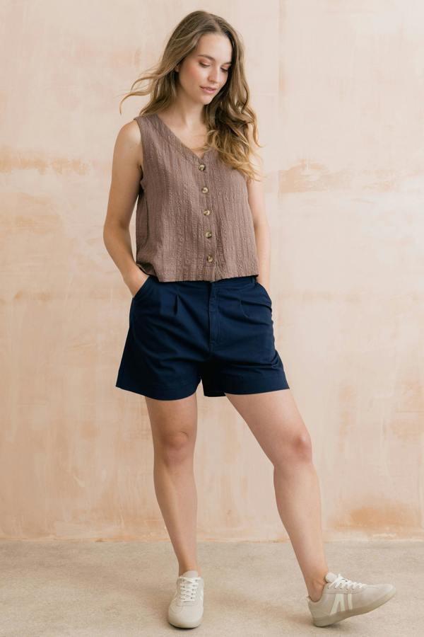 Lily & Me Allium Two Way Button Through Seersucker Vest Mocha