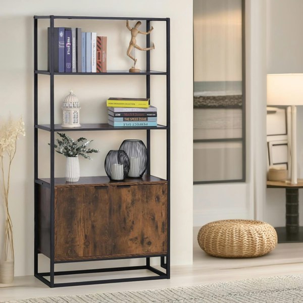 Rafaelo Mobilia Industrial Storage Cabinet With 3 Open Shelves Rustic Brown