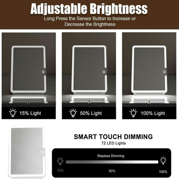 Rechargeable LED Makeup Mirror with Touch Sensor, Dimmable Lights, Adjustable Stand, Clear Reflection and Portable Design for Daily Beauty Routines