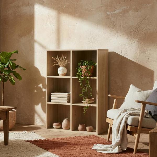 Wyld Haus Nafino Ledi Wood Oak Effect 6 Cube Storage Bookcase