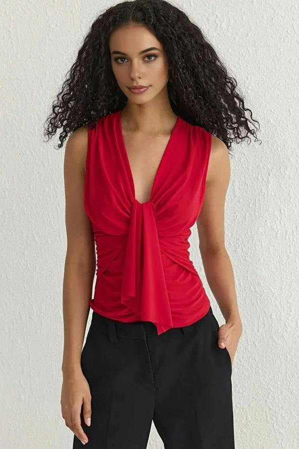 WOVCOR Drape Detail Knitted Blouse