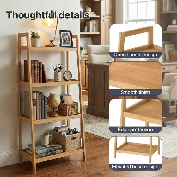 Levede Shelf 4 Tier Space Saving Bamboo Display Cabinet For Living Room Bamboo