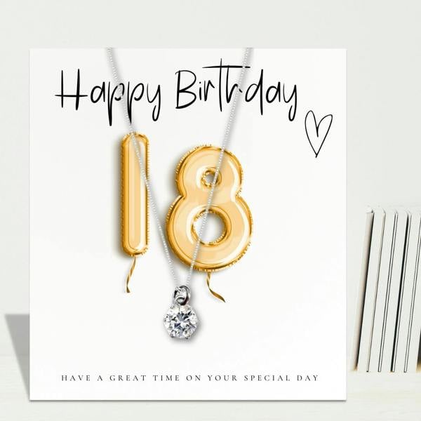 Aye Do Gifts 18th Birthday Cubic Zirconia Silver Necklace & Gold Balloons Gift Card