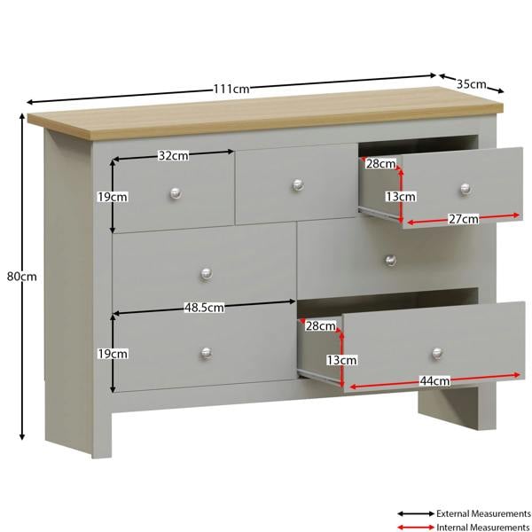 Vida Designs Arlington 4+3 Drawer Chest, Grey