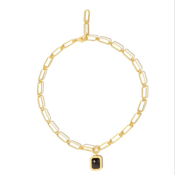 Lila Rasa Paperclip Chain Rectangular Black Crystal