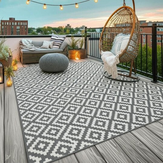 Havendro Large Garden Outdoor Rug Non Slip Grey Mat Weather Resistant Decking Decor