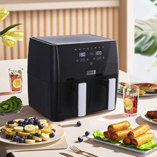 8L Black Touch Screen Air Fryer with Dual Basket Air Fryers Living and Home Black Dual Basket