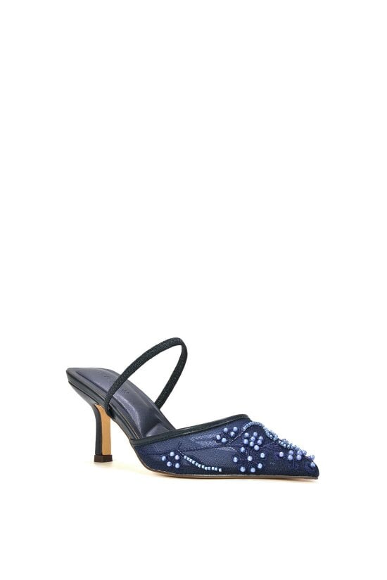 XY LONDON Embroidered Slingback Mesh Court Shoes