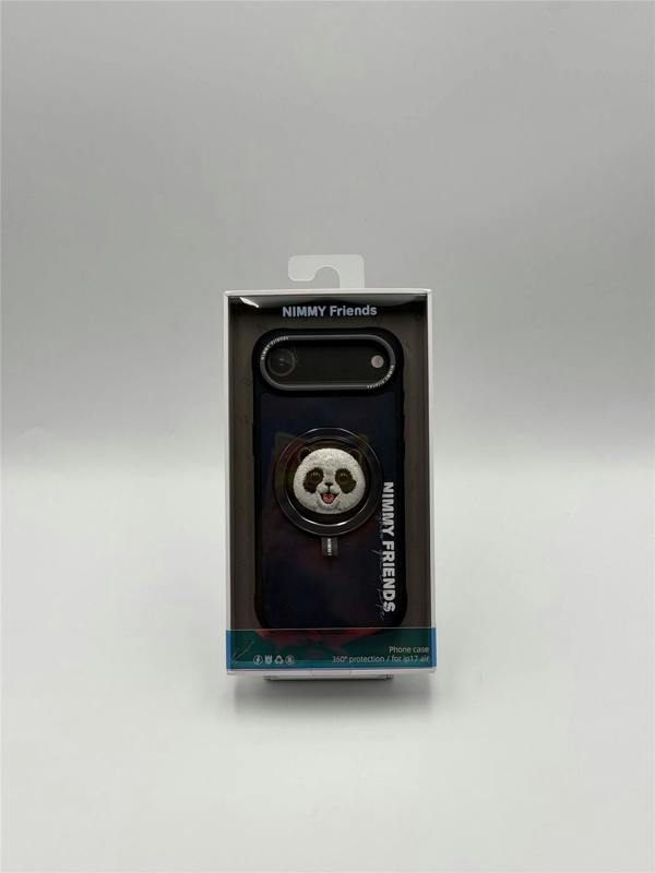Nimmy Friends Nimmy Big Eye Cute Pet Travel Panda Face Case with Detachable MagSafe Grip for iPhone 17 Air 6.5" Black Grey