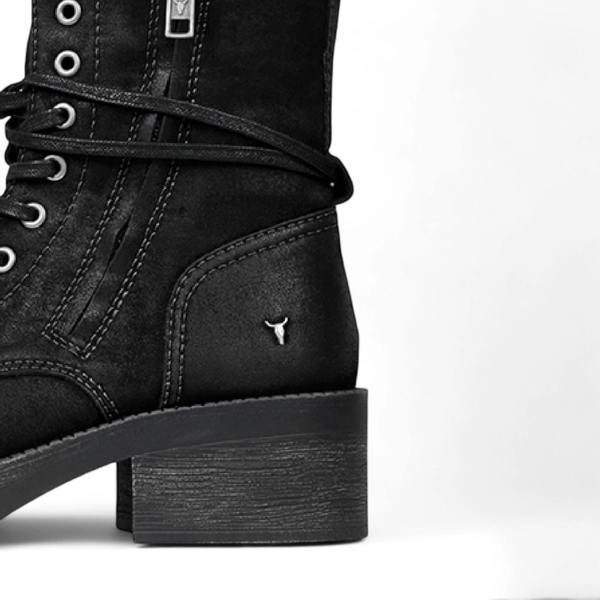 Windsorsmuth Gather - Women's Black Suede Mid-Calf Lace-Up Combat Boots