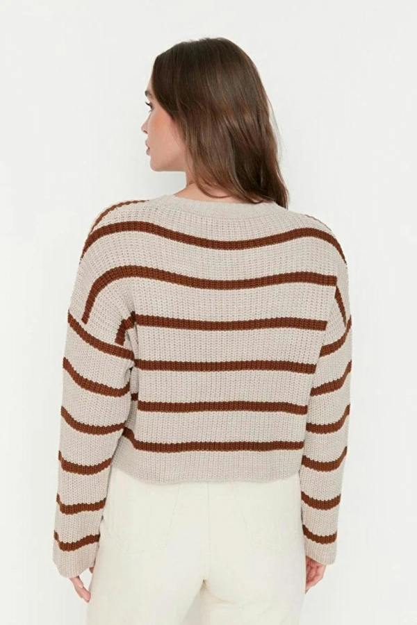 Hoxton Gal Cropped Basic Striped Oversized Knit Sweater