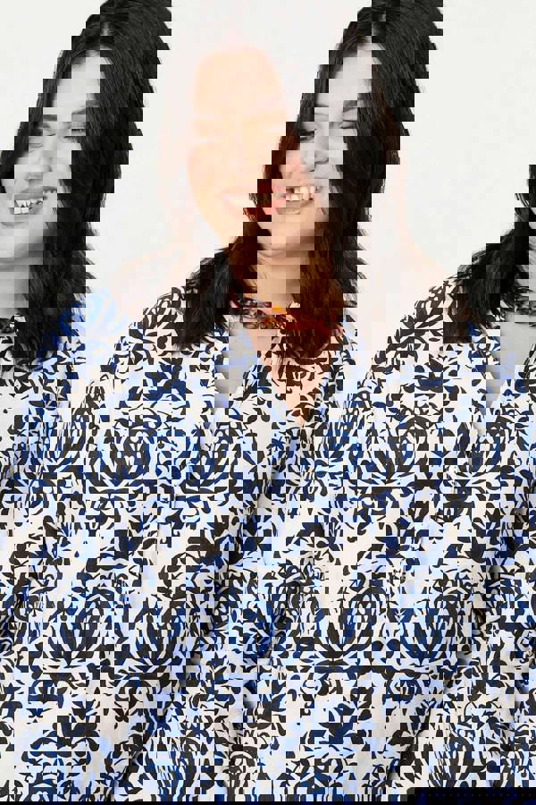 Navy | Curve Baroque Print Relaxed Blouse