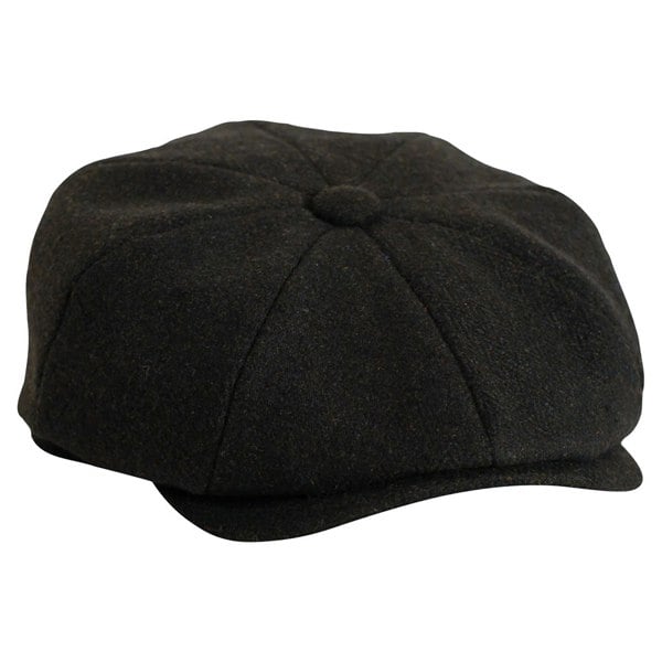 Gamble & Gunn Black Herringbone Newsboy Button Top Cap