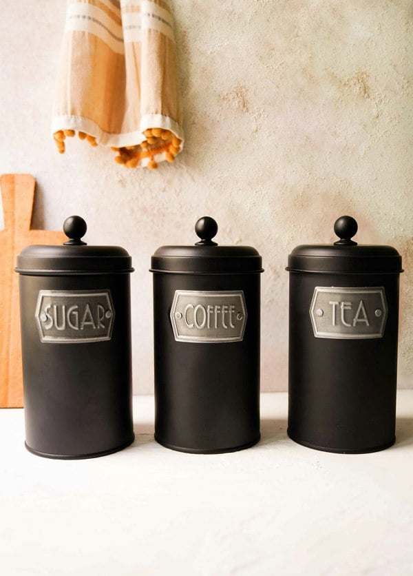 Rozi Black Coffee, Tea, And Sugar Jar Set - 22 cm (H)