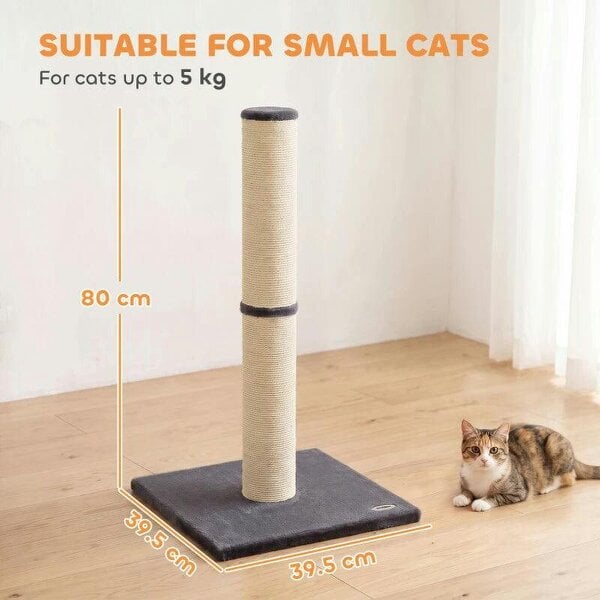 Cat Scratching Post, 80cm Tall Cat Scratch Post with Sisal Rope, Plush Base, Lightweight Claw Scratcher