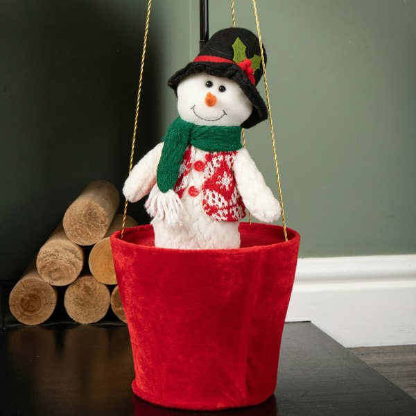Samuel Alexander 1m Tall Plush Snowman Christmas Hot Air Balloon with Extension Pole Hanging or Table Decoration