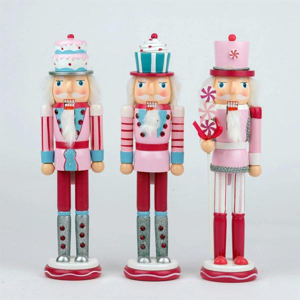 38cm Wooden Christmas Nutcracker Soldier Figures Set of 3, Hand Painted Decorative Ornaments image 1