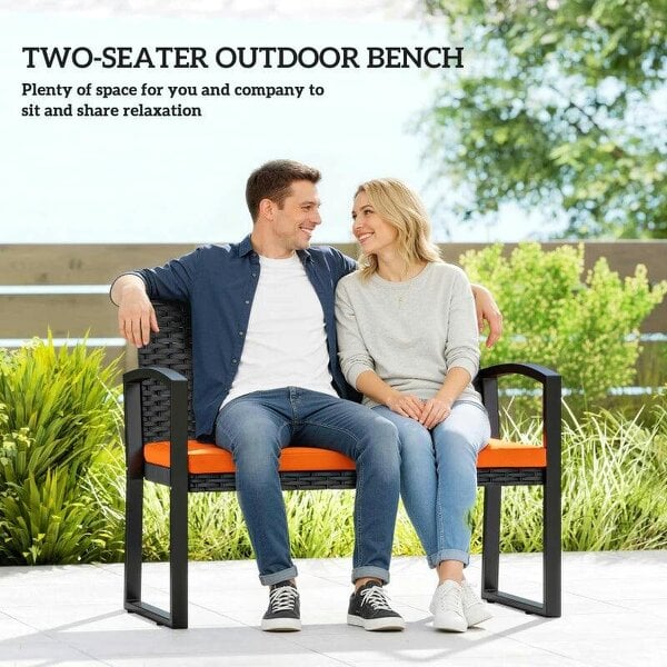 Two-Seater Rattan Garden Bench - Orange