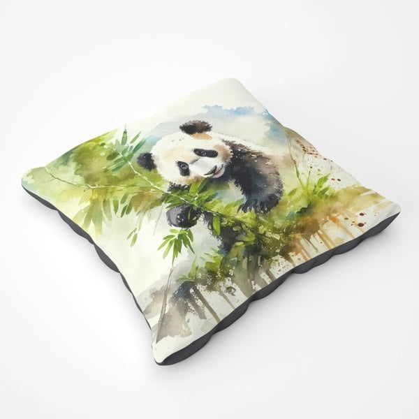 Warren Reed Panda Eating Bamboo Watercolour Floor Cushion