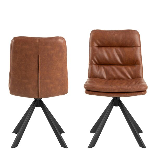Wyld Haus Set of 2 Havdrup Tan Brown Faux Leather Swivel Dining Chairs