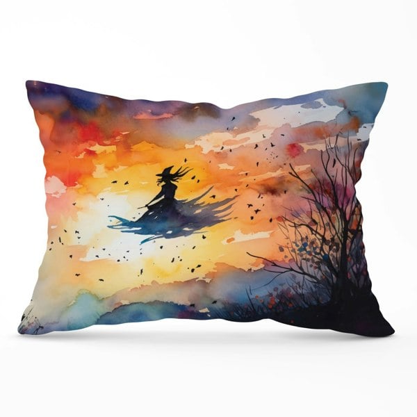 Warren Reed A Watercolor Featuring A Graceful Witch Witch Cushions