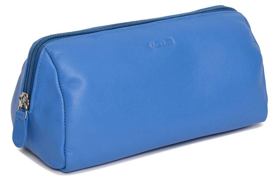 SADDLER MEGAN Leather Zip Top Cosmetic Bag - Large Capacity and Inner Zip Pocket - RFID Protected - Electric Blue