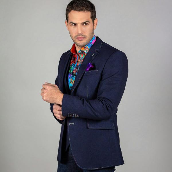 SIGNATURE FITTED JACKET WITH MULTICOLOUR STITCHING – Premium Men's Patterned Shirt by Claudio Lugli | Bold Design, Tailored Fit, Best Printed Shirts
