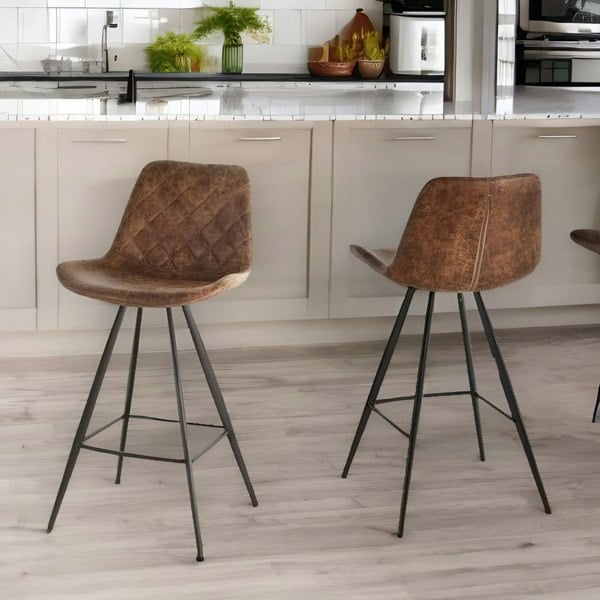 Rafaelo Mobilia 2PC Bar Stools Set With Backrest Quilted Brown
