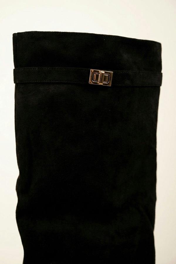 Cordelia Slouchy Wedge Knee High Boots - Black Suede
