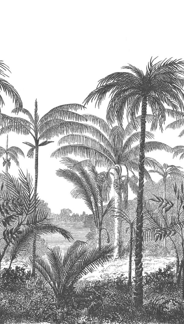 Grandeco Etched Palm Tree Landscape Scenery 3 panel repeatable Mural 1.59 x 2.8m