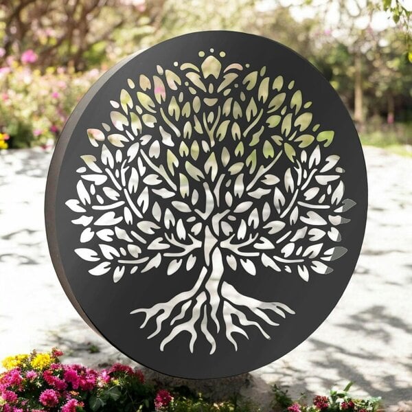 EDH Door Hardware Metal Tree of Life Solar Wall Panel – 40 x 40 x 5 CM | Solar-Powered Metal Wall Art | Weatherproof LED Outdoor Décor