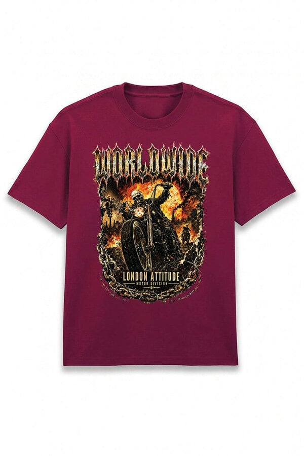 London Attitude Worldwide Skull Biker Oversized Heavyweight Graphic T-Shirt