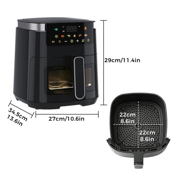 Spector 5L Digital Air Fryer 1500W Oil Free Hot Air Healthy Frying Cooker Black