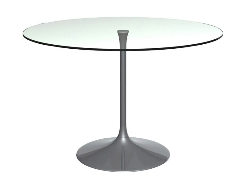 Swan Large Circular Dining Table - Clear Glass Top with Dark Chrome Base by Gillmore British Design © GillmoreSPACE Ltd