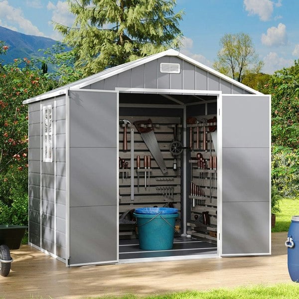 8x6ft Outdoor Apex Roof Plastic Tool Shed with Dual-door (Ver.2) Living and Home