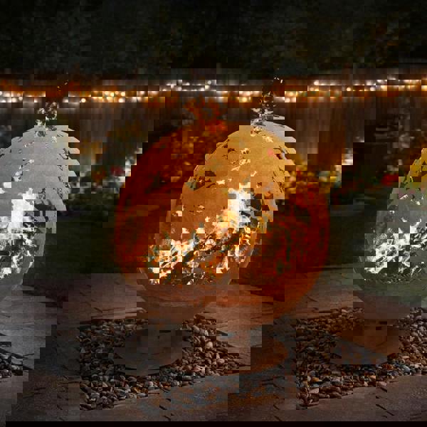 Rust Effect Round Metal Fire Pit Bowl with Leaf Design | Garden Fire Pit The Garden Furniture Shop