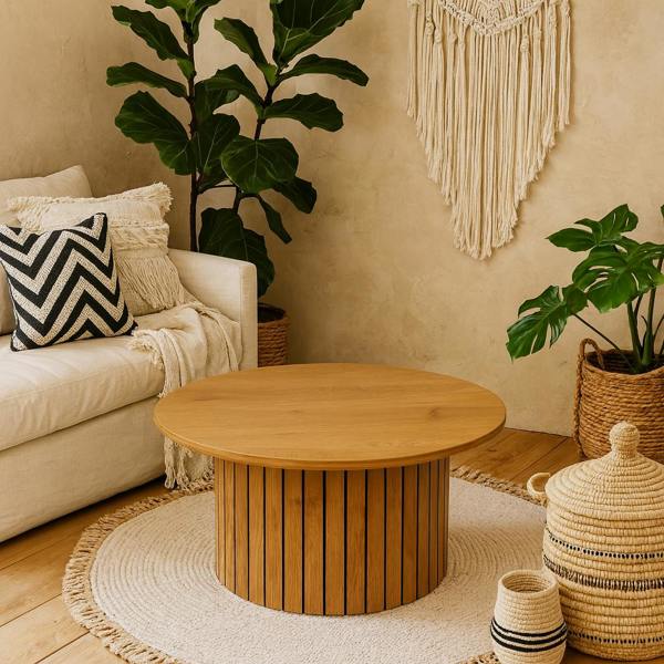 Wyld Haus Rome Round Wild Oak Effect Coffee Table with Lamella Pillar Base