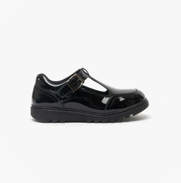Hush Puppies KERRY Girls Leather Buckle School Shoes Patent Black