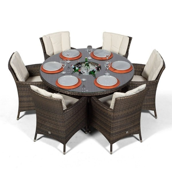 Giardino Savannah Round 6 Seater Patio Dining Set with Ice Bucket Drinks Cooler