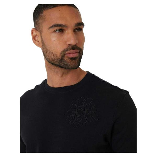 Threadbare Mens Embroidered Flower Regular T-Shirt - Black - 