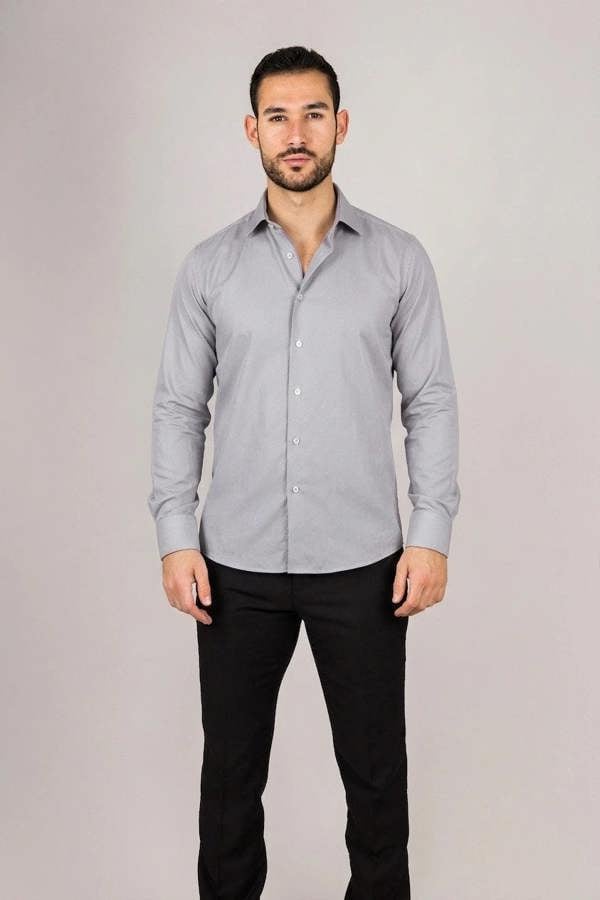 TruClothing Men's Grey Double Cuff Oxford Shirt