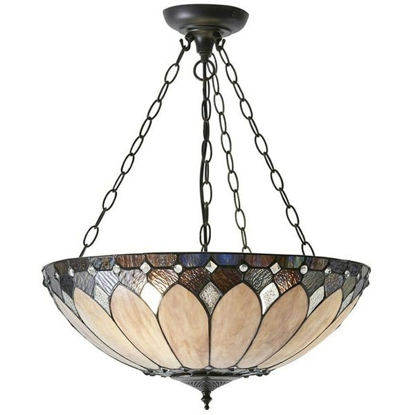 Tiffany Glass Hanging Ceiling Pendant Light Dark Bronze 3 Lamp Shade i00084 Loops
