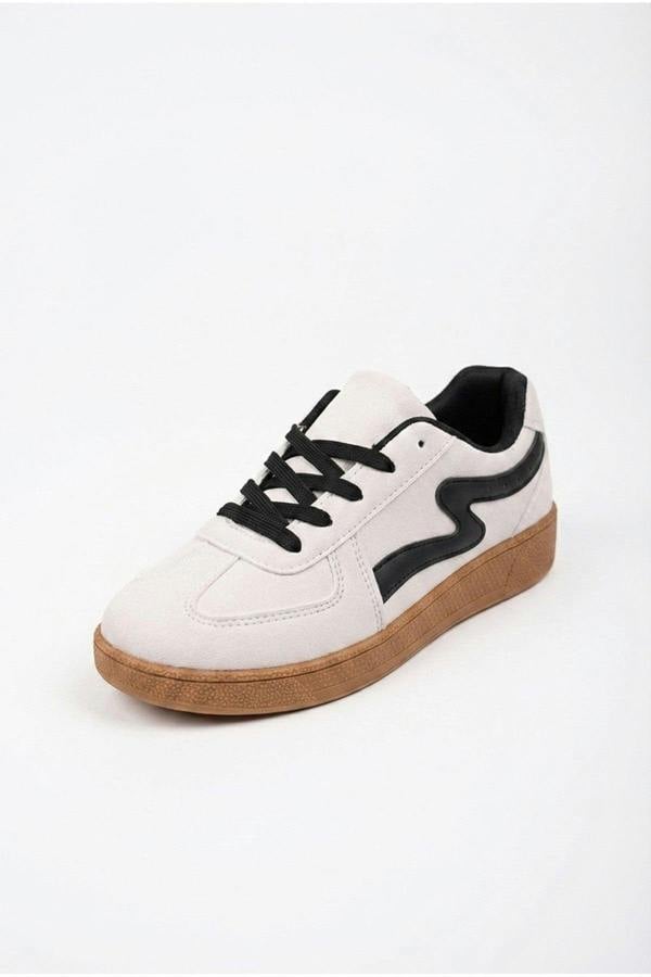 Poppy Womens Retro Stripe Gum Sole Trainers - White